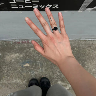 Flower Black Bead Ring