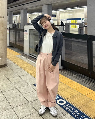 Pleated cotton wide-leg pants