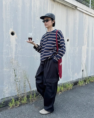 Wide Cargo Pants with Waist Cord