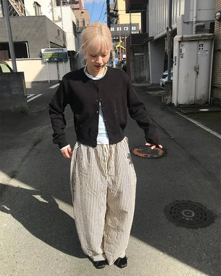 Striped pants with string waistband