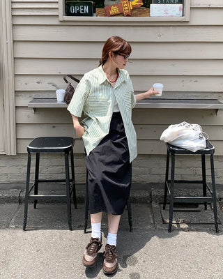 (Belt set) Nylon long skirt