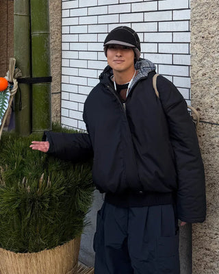 Checked Hooded Layered Overblouson