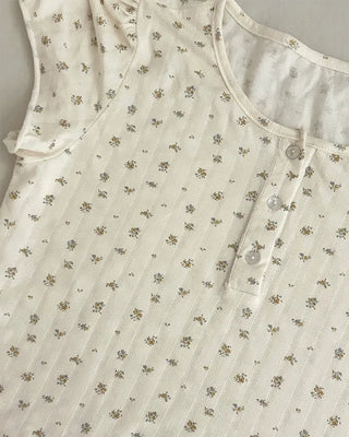 Flower Henley Neck Scallop Short Sleeve Shirt & Pants Set