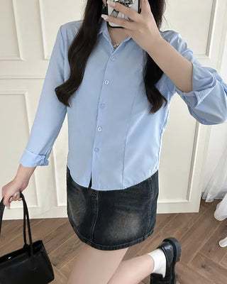 Crop Basic Long Sleeve Shirt