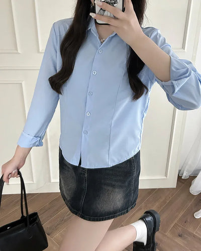 Crop Basic Long Sleeve Shirt