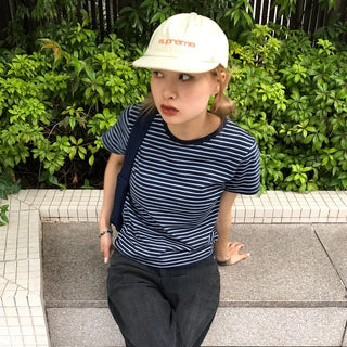 Basic striped half-sleeve T-shirt
