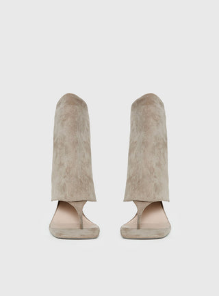 Catch The Light Faux Suede Open Toe Boots Tan