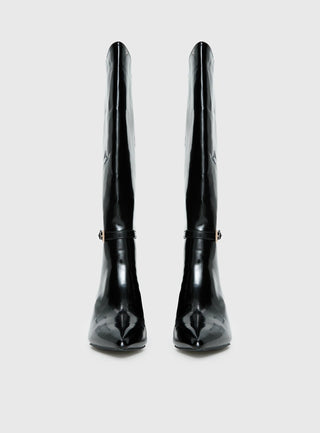 Glazed Knee High Boots Black