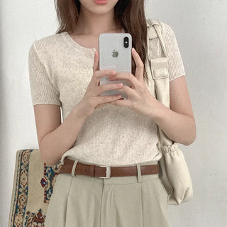 Linen ribbed button knit