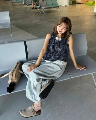 Lace layered check sleeveless top