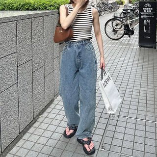Buckle waist denim pants
