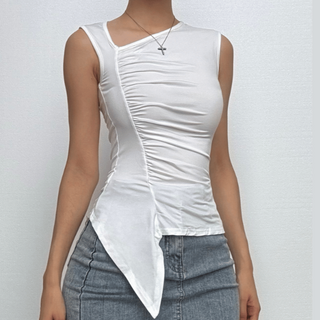 Ruched irregular ruffle solid tank top