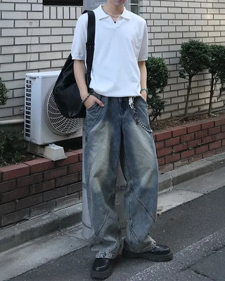 Oil-washed denim pants