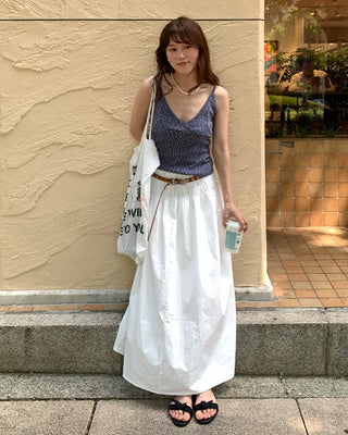 Shirred waist long skirt
