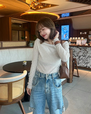 Drape neck T-shirt