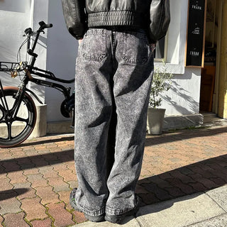 Black wide-leg denim pants