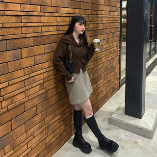 Big Collar Knit Cardigan