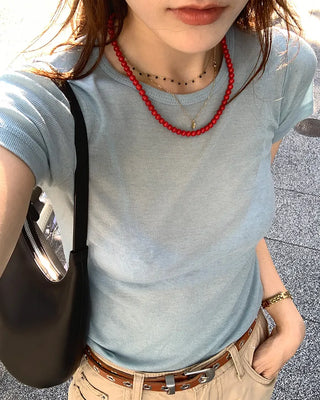 Slim round half-sleeve T-shirt