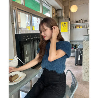 Shaggy short-sleeved knit