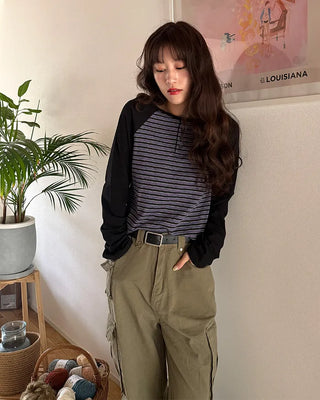 Striped raglan henley t-shirt