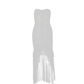 Sweetheart neck ruched ruffle tube midi dress-final-sale