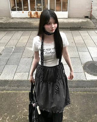 U-neck lace cropped T-shirt