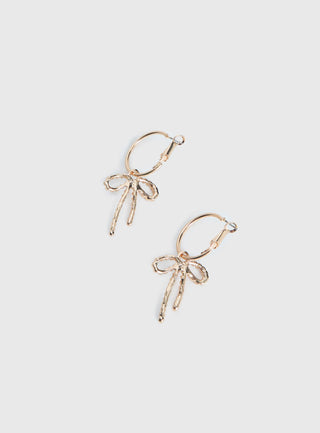Goodnight And Go Bow Hoop Earrings Gold  Red
