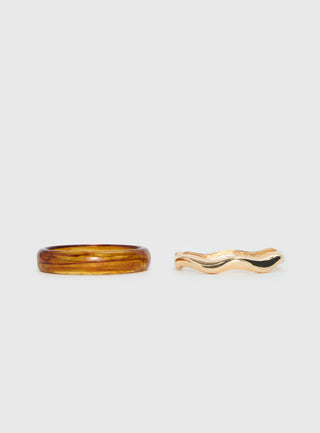 Want Your Love Resin Cuff Set Gold  Brown