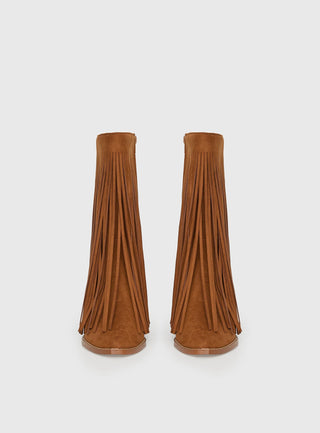 Wild Card Tassel Faux Suede Boots Brown