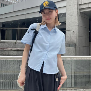 Plain cropped short-sleeved shirt
