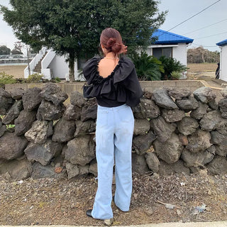 Ribbon Washed Denim Pants