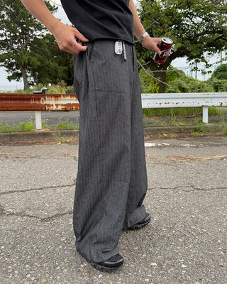 Side-tuck denim slacks