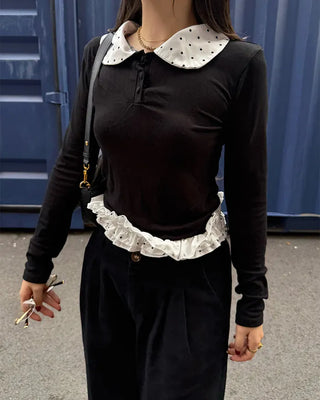 Polka Dot Frill Collar Top
