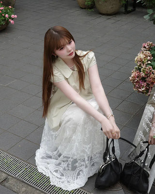 Lace detail long skirt