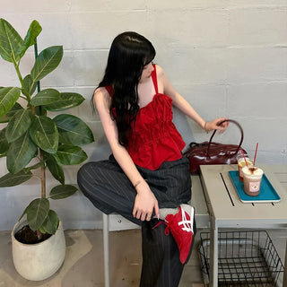 Shirred Ribbon Sleeveless Dress