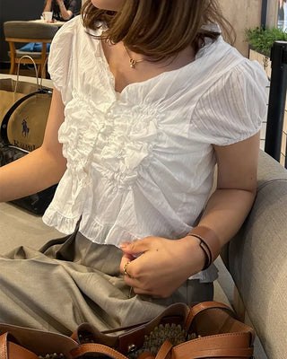 Smoked Frill Short Sleeve Blouse