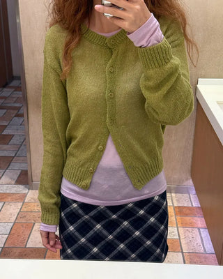 Round neck alpaca knit cardigan