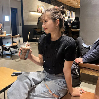 Pearl Cable Knit Short Sleeve Knit