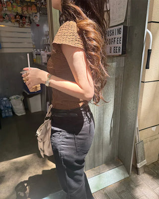 Cup-attached lace ribbon shirred top