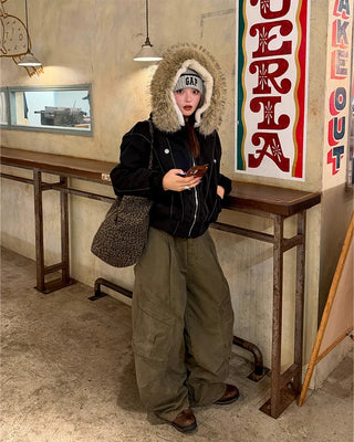Raccoon fur hooded jacket