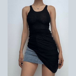 U neck sleeveless irregular solid tank top