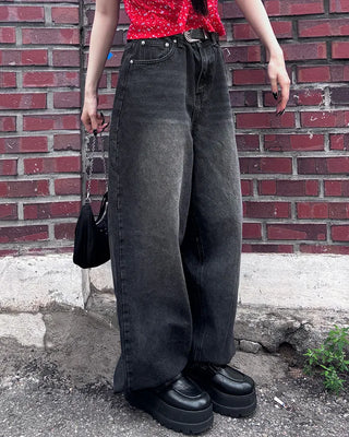 Washed balloon denim pants