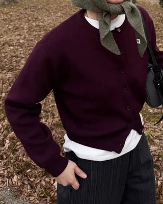 Wool round neck cardigan