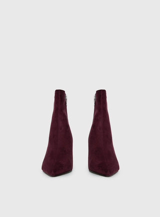 Serene Faux Suede Pointed Toe Ankle Boots Burgundy
