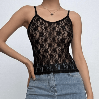 U neck see through lace backless cami top