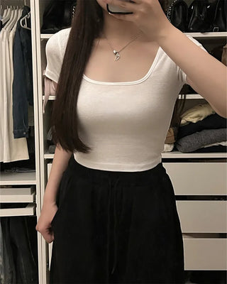 Square neck crop short-sleeved T-shirt