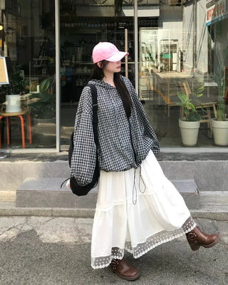Lace hem frill line tiered maxi skirt