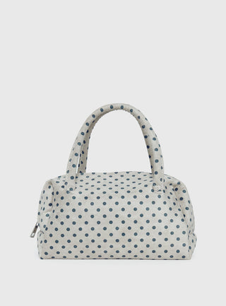 Luellah Faux Suede Boston Bag White / Grey Polka Dot