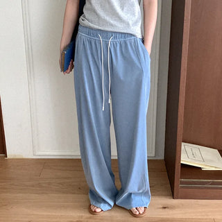 Pigmented wide-leg elastic waist pants