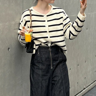 Striped button cardigan
